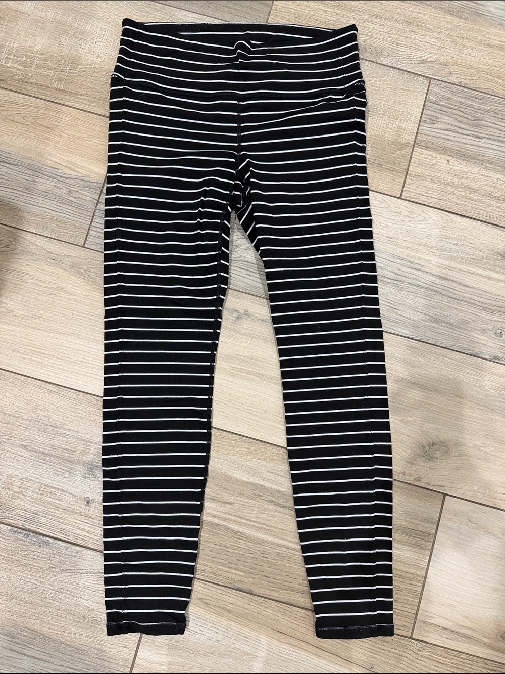 Athleta Black and White Striped Leggings